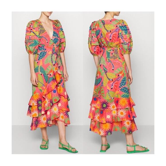 Farm Rio Macaw Ruffled Wrap Dress - Picture 2 of 14